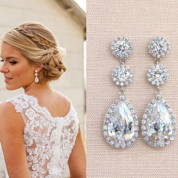 New Luxury Wedding Water Drop Long Dangle Earrings